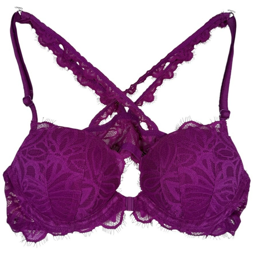 Victoria's Secret PINK Date Racerback Push Up Bra 34A Purple Lace Front Close